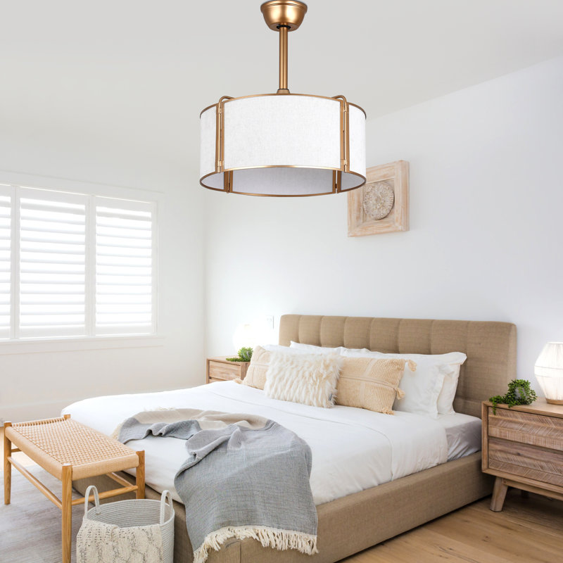 19" 7 - Blade Drum Ceiling Fan With Light Modern Bedroom Ceiling Fans 6 Speed Caged Ceiling Fan Fandelier Ceiling Fans, Gold