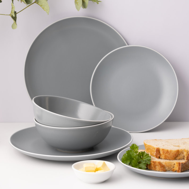 Mason Cash Classic Collection 12 Piece Dinnerware Set, Service for 4, Grey