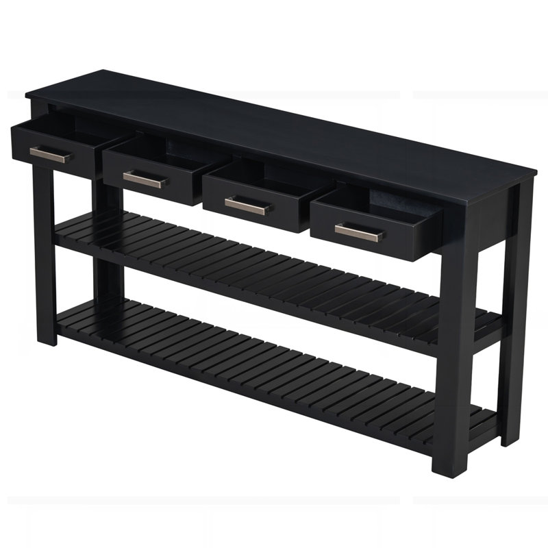 Élégante console d'entrée avec 4 tiroirs et 2 tablettes, Noir