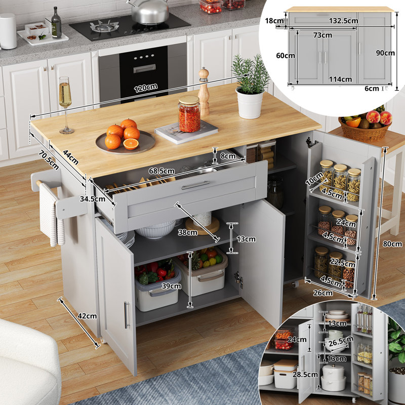 Kitchen Island With 1 Drawer And 3 Doors, Grey