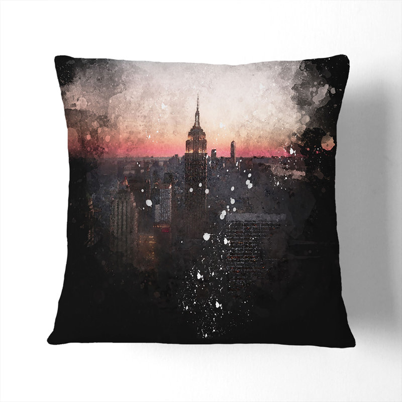 The Empire State in New York Paint Splash Cushion with Filling, Stone, 55cm H x 55cm W x 20cm D