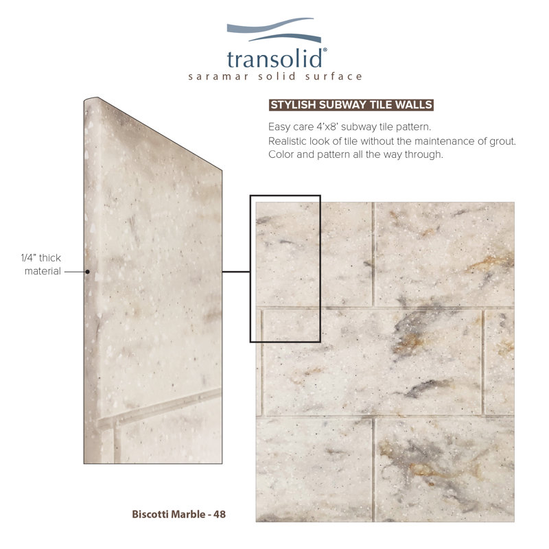 SaraMar Biscotti Marble 36" x 60" x 96" Glue Up Shower Wall Kit