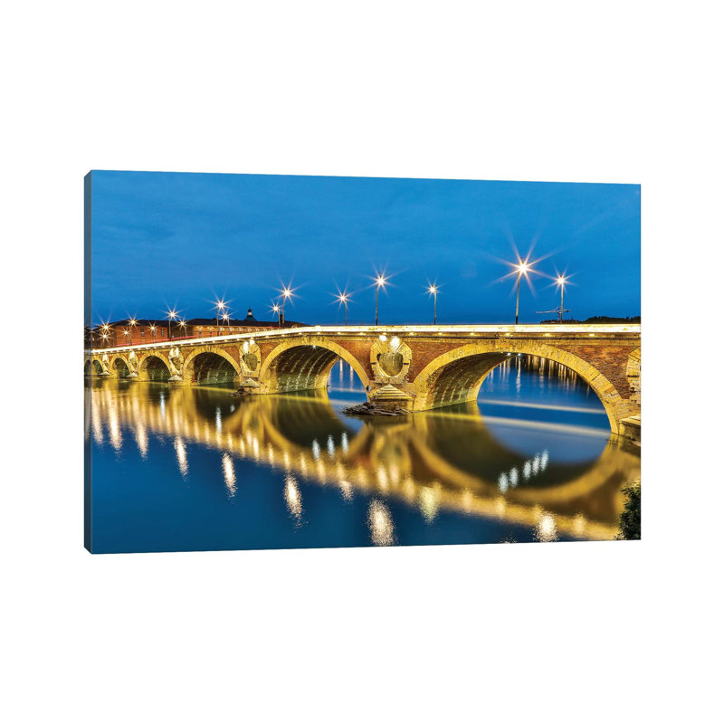 France Toulouse View Of Pont Neuf And The Garonne River And Reflections At Sunset by Hollice Looney - Wrapped Canvas Gallery-Wrapped Canvas Giclée