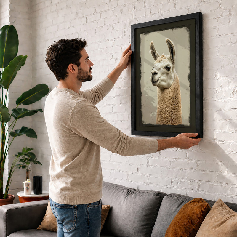 Gentle Llama Portrait Boho - Framed Print, A2 - 59.4 x 42.0 cm, Unframed