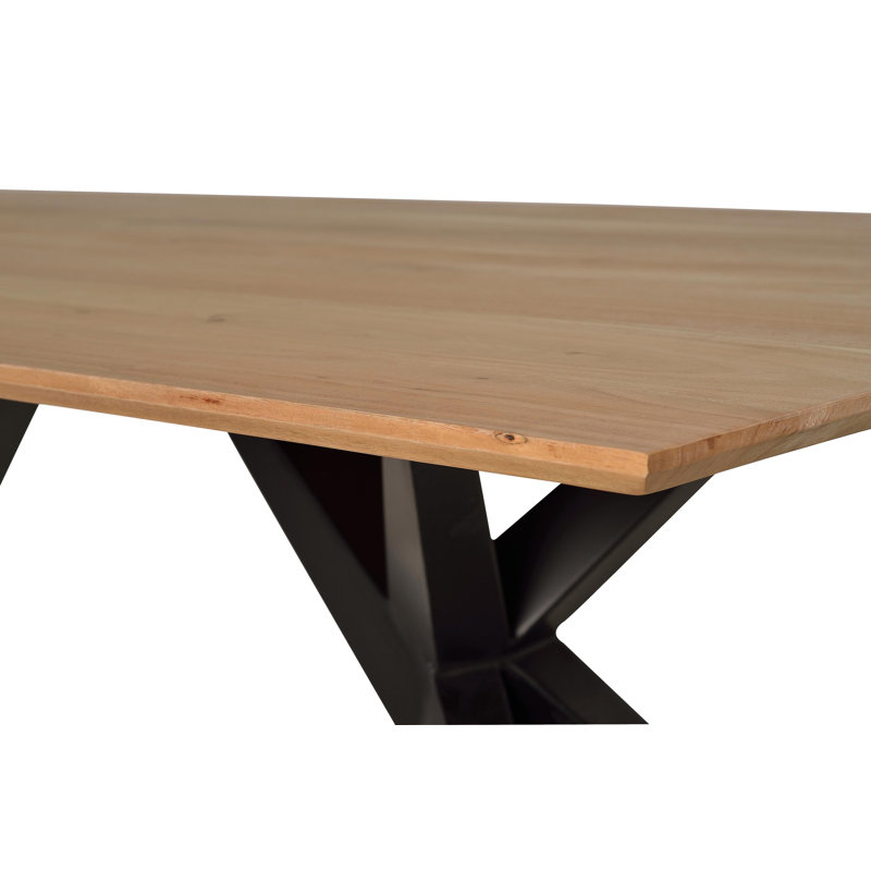 Mablethorpe Acacia Solid Wood Top Metal Base Dining Table, H77 x L200 x W100cm
