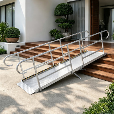 Rampe pour fauteuil roulant en aluminium 7/8 / 10pi avec mains courantes et pieds réglables