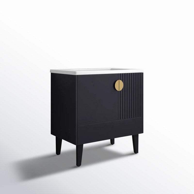 Ensemble de meuble-lavabo simple 30 po Saimah, Laiton satiné, Noir