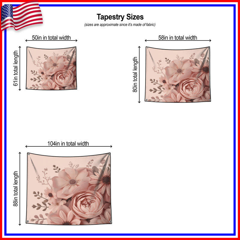Tapisserie murale bouquet floral rose - décoration murale fleurs, H 50 po x l 60 po avec 4 œillets