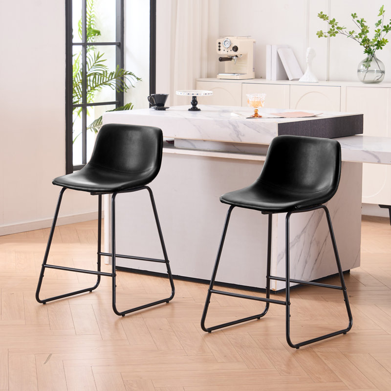  Tabourets de bar modernes en cuir synthétique avec siège rembourré et siège d'îlot de cuisine à hauteur de comptoir, ensemble de 2