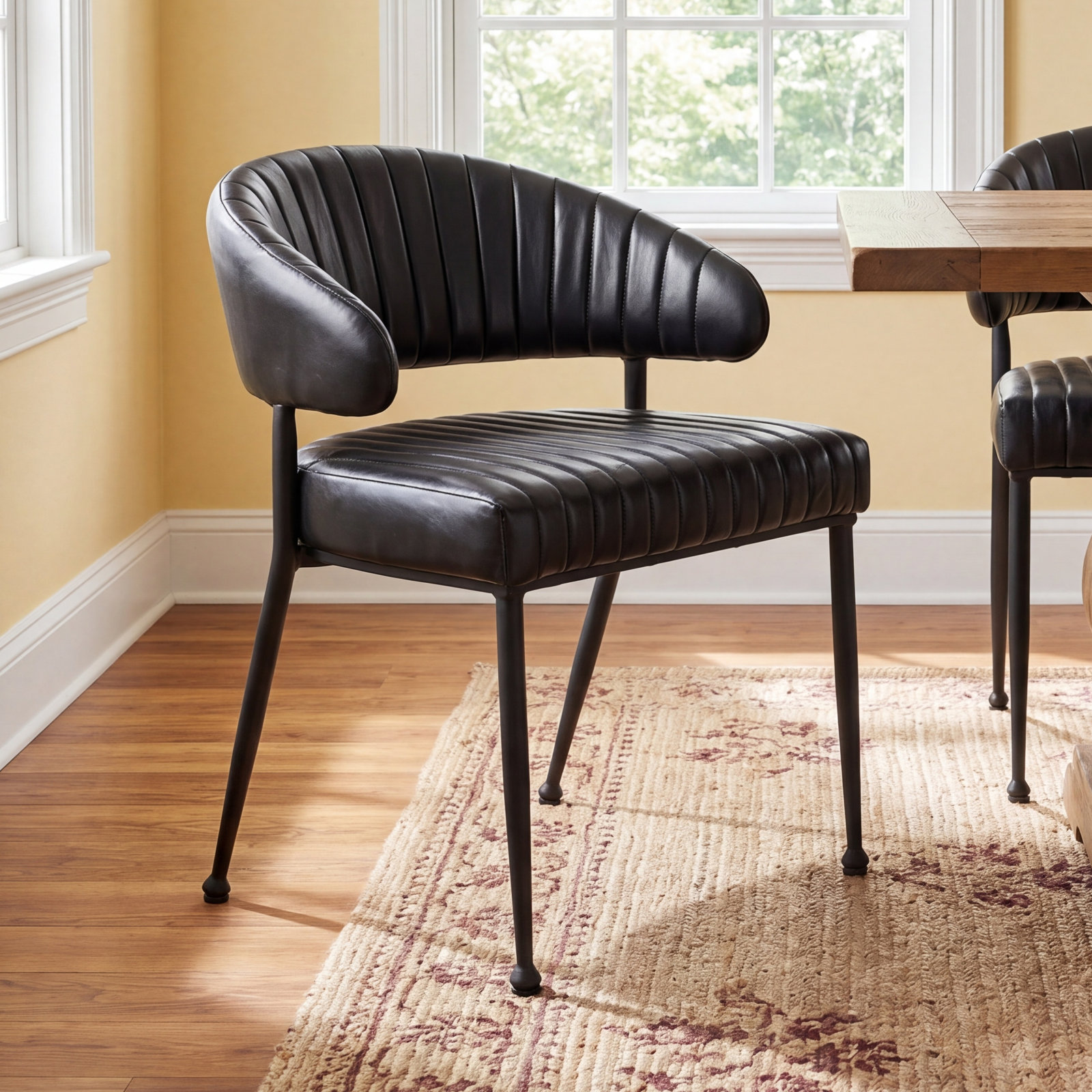 Romantas Genuine Leather Dining Chair, Black