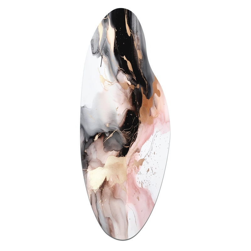 «Pink Black Splash Marble I», décoration murale asymétrique en métal rose, impression d'art en métal courbé rose