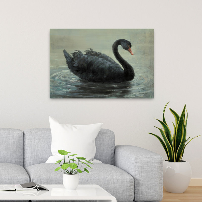 Oiseau contemporain, cygne nageant, art animalier, H 36 po x l 24 po