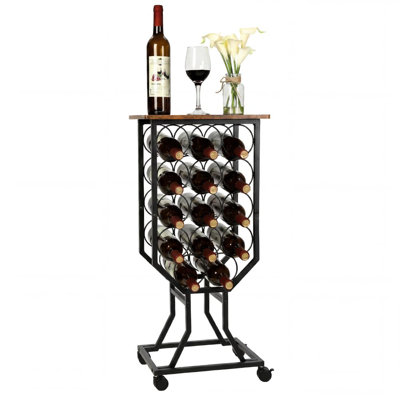 12-Bottle Wine Racks Free Standing Floor with 4 Removable Casters and Glass Holder, 3.93 in Diameter Wine Storage Rack with PB Board and Iron Tube for