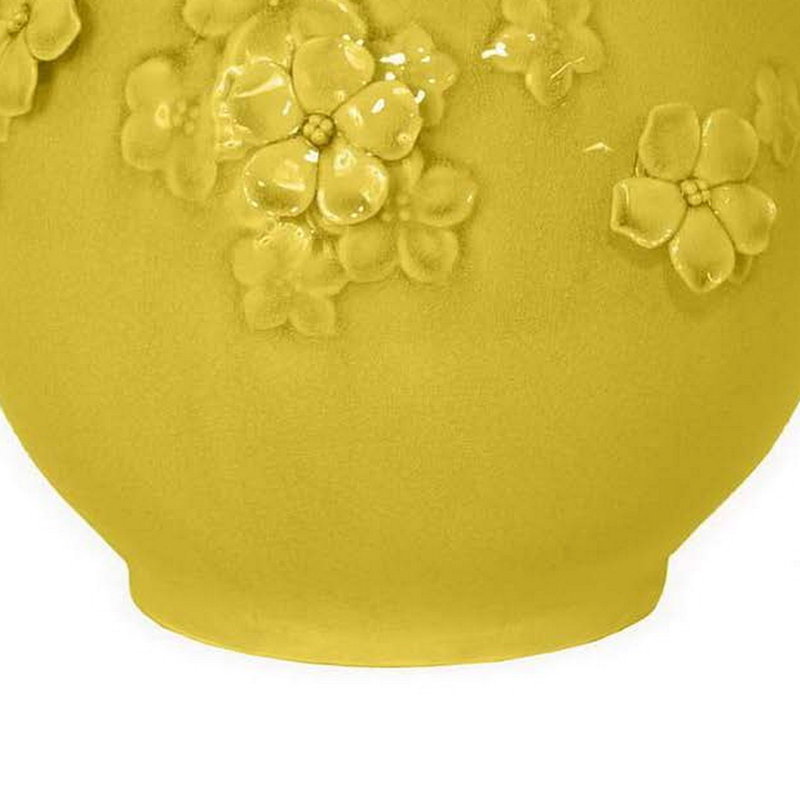 Vase à fleurs Remi, céramique décorative jaune avec motifs floraux, 11 pouces