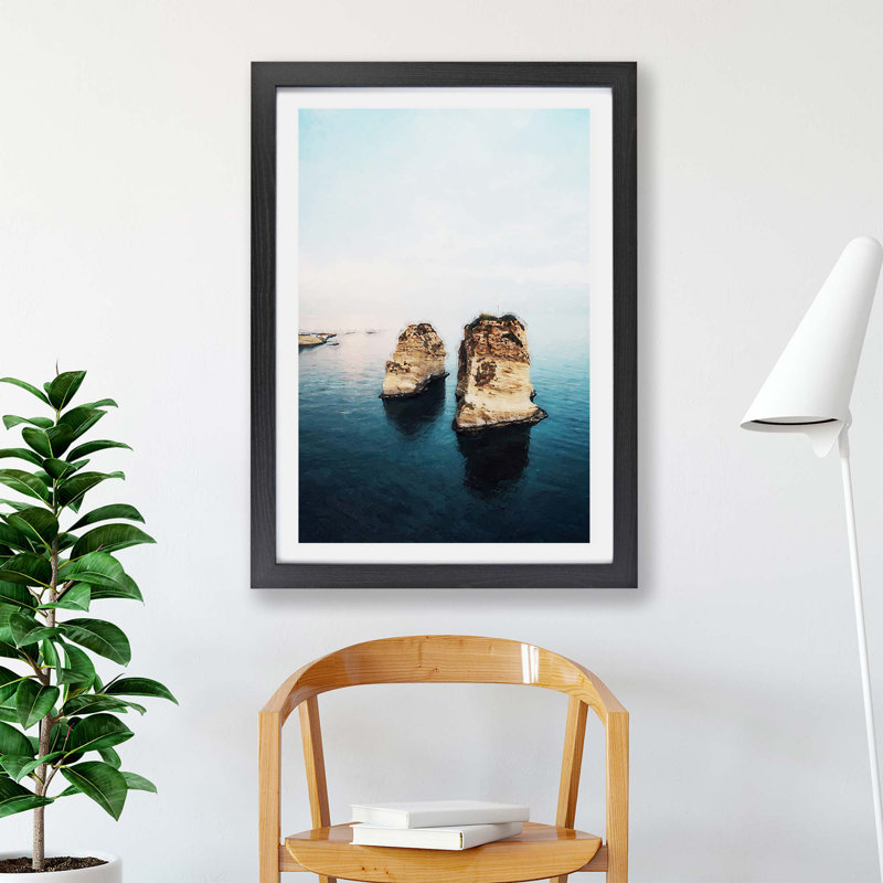 Rock Formation In Beirut Lebanon - Single Picture Frame Print, 62cm H x 87cm W x 2cm D, Black