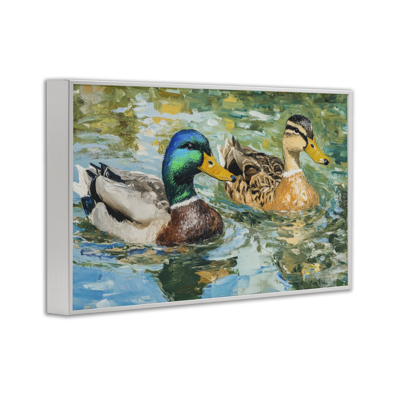 «Ducks Out For A Swim», estampe numérique, design par Petal Prints Design, 16 x 24, Encadrement giclée blanc côtier