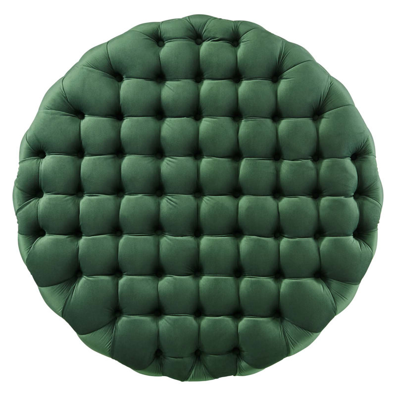 Modway Amour Tufted Button Large Round Performance Velvet Ottoman, Emerald Velvet