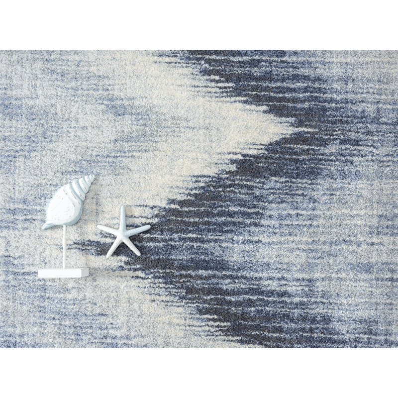Tapis bleu / crème Brougham Aristeu CRU110A, Rectangle 7 pi 9 po x 10 pi 2 po