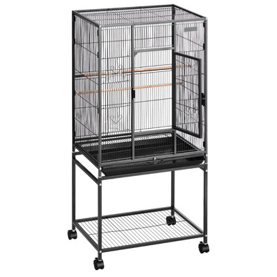 Flat Top Conure Flight Cage 24.6 X 16.7 53.9 Inch Wrought Iron With Perches Slide-out Tray Plastic Feeders And Ample Space For Bird Play Movement Canary Ideal Multiple Small Birds Stable Structure