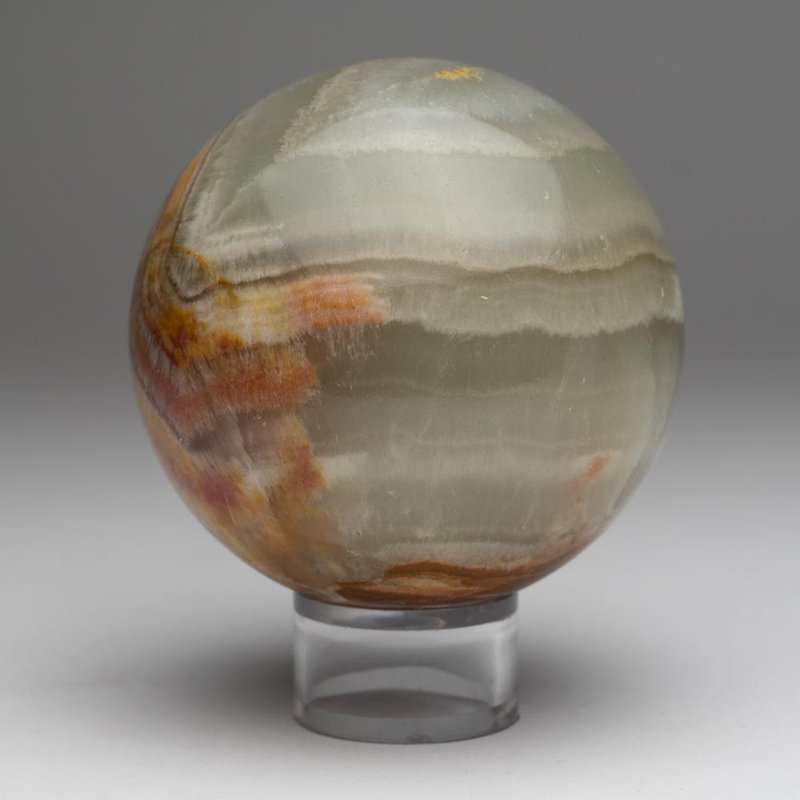 Polished Polychrome Sphere from Madagascar, 2.75" H x 2.75" W x 2.75" D, Gray/Black
