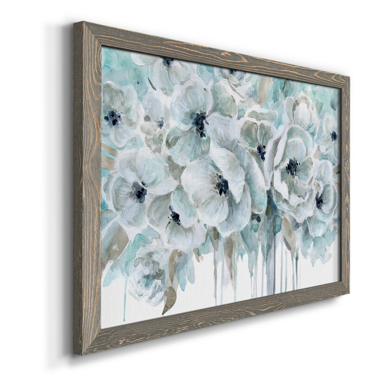 Teal Harmony II - peinture sur toile encadrée, H 20 po x l 17 po x P 1,5 po, Toile avec cadre gris