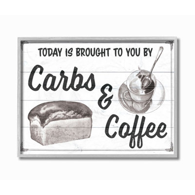 «Carbs and Coffee Kitchen Humor Rustic Word Design» par The samedi Evening Post, impression sur toile non encadrée