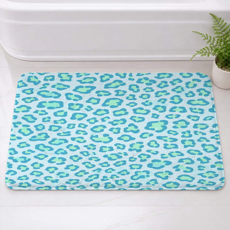 Tapis de bain à motif léopard, L 34 po x L 21 po, Light Blue Medium Green
