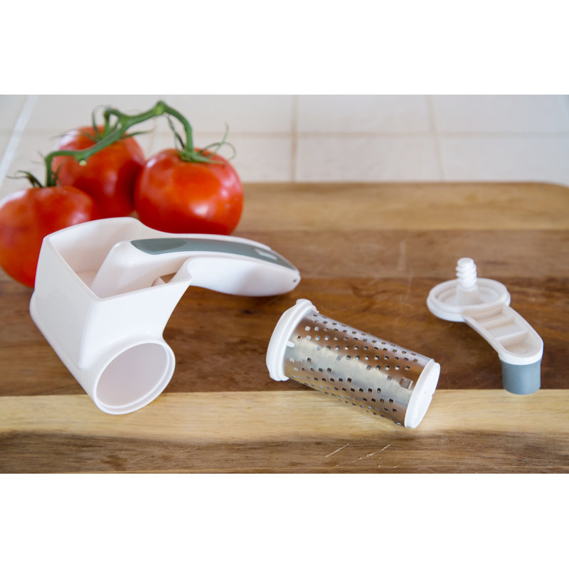 White Handheld Rotary Cheese Grater with Steel Blade