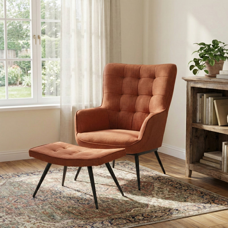 Jessamine Armchair with Footstool, Orange