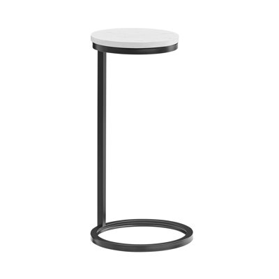 Table d'appoint ronde en métal avec plateau en marbre Cerro L 12,0 po x l 12,0 po x H 24,0 po Table en métal 1 pièce bronze antique, marbre blanc