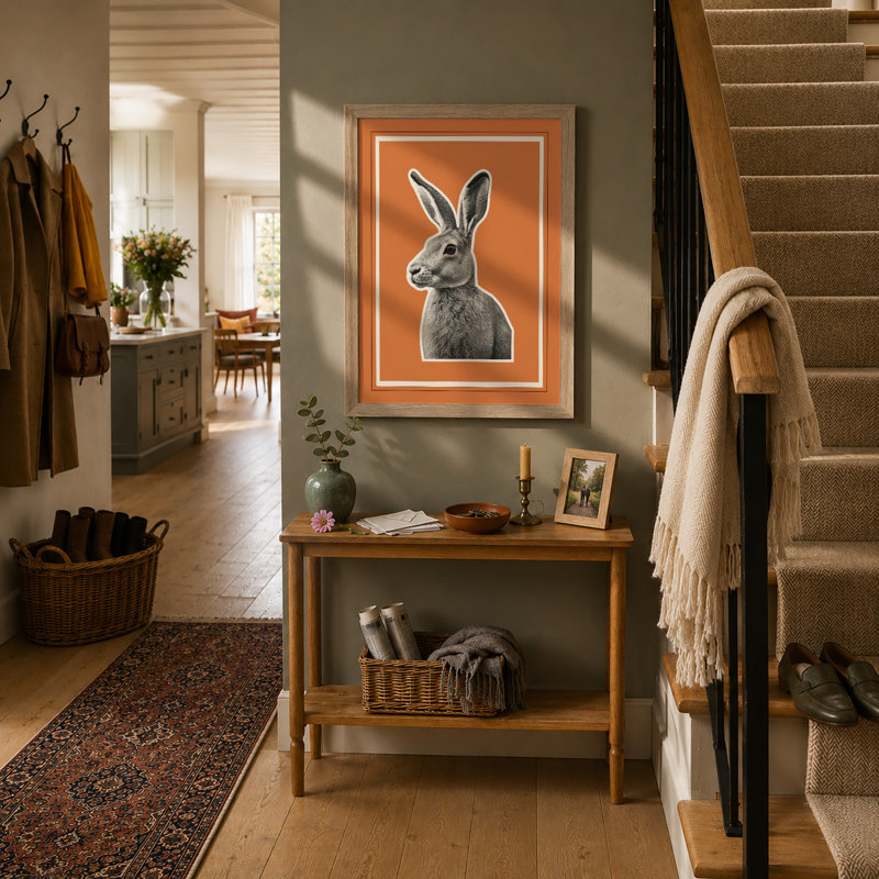 Hare In Profile Rustic - Print, A1 - 84.1 x 59.4 cm, Oak
