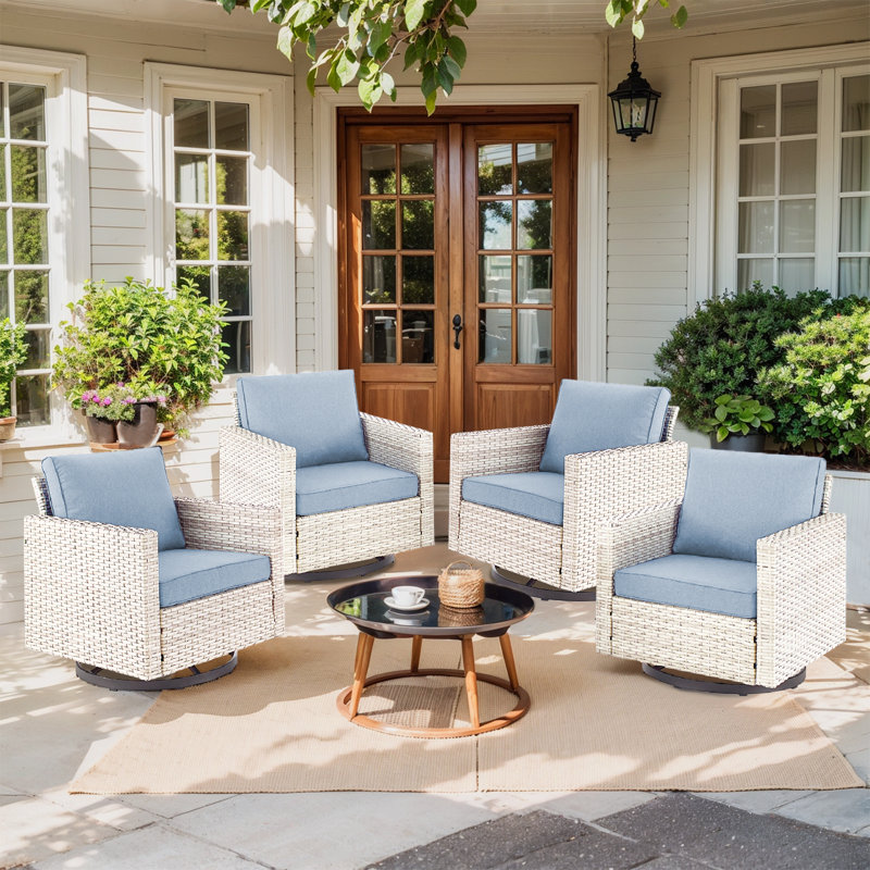 Chaises de patio pivotantes avec coussins Ingvald, Bleu pastel