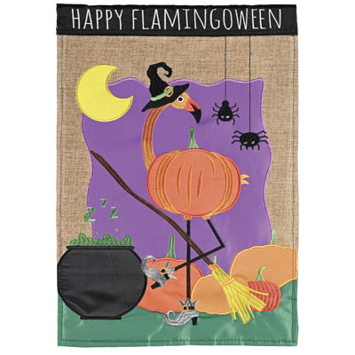 Garden Flag Happy Flamingoween Spiders