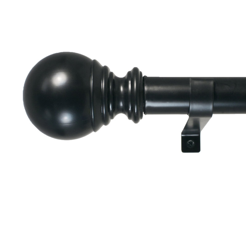 Inman Plastic Adjustable Single Curtain Rod, Black, 72" - 144" W