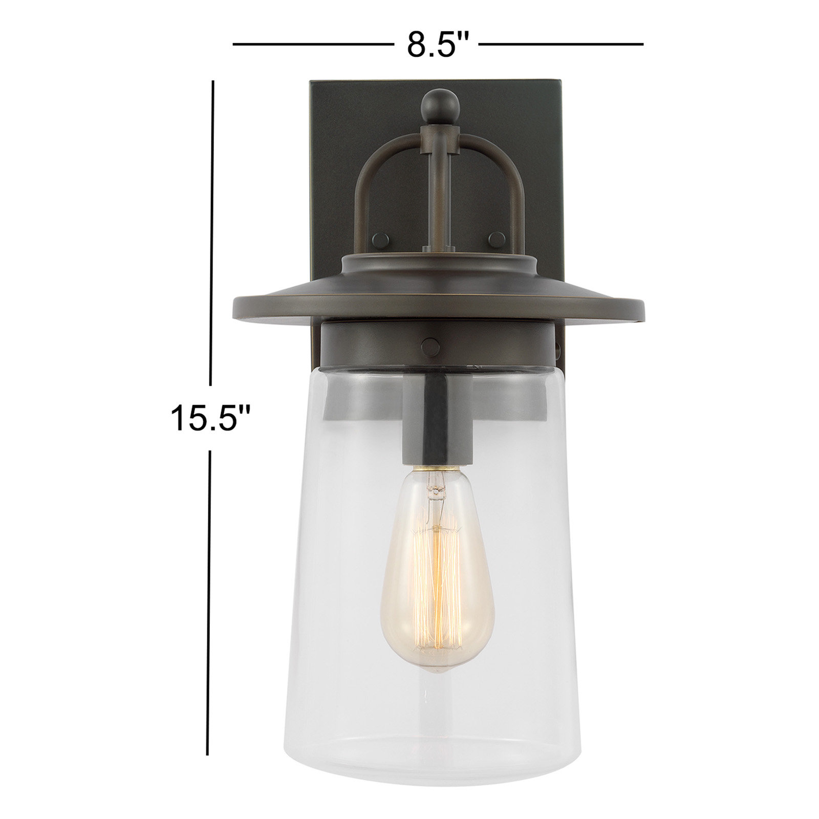 Mansoor Outdoor Wall Lantern, Antique Bronze, 15.5" H x 8.5" W x 8.5" D