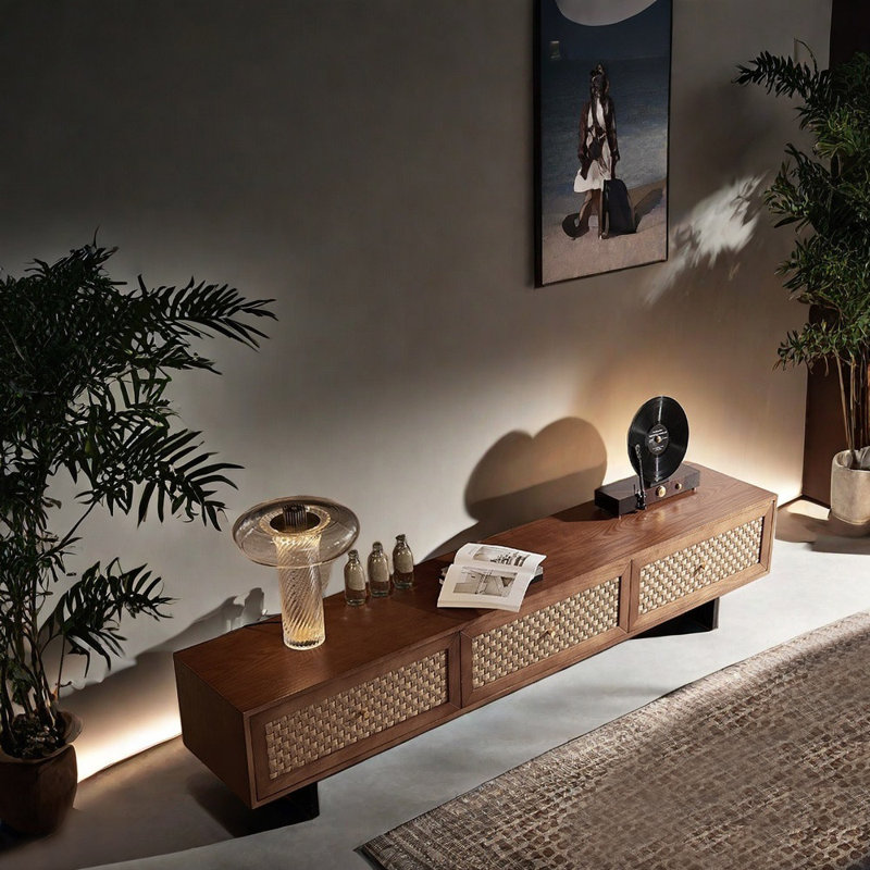 Meuble télé minimaliste de style japonais, Brun, 78.74"