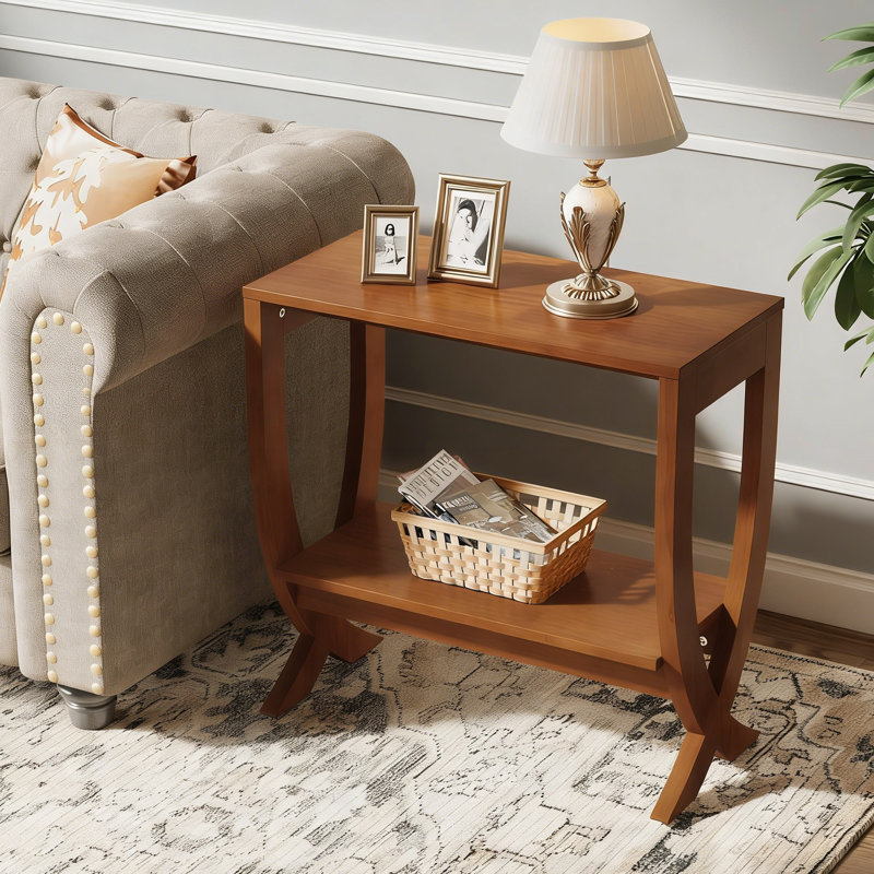 2-Tier Solid Wood End Table, Walnut, Walnut
