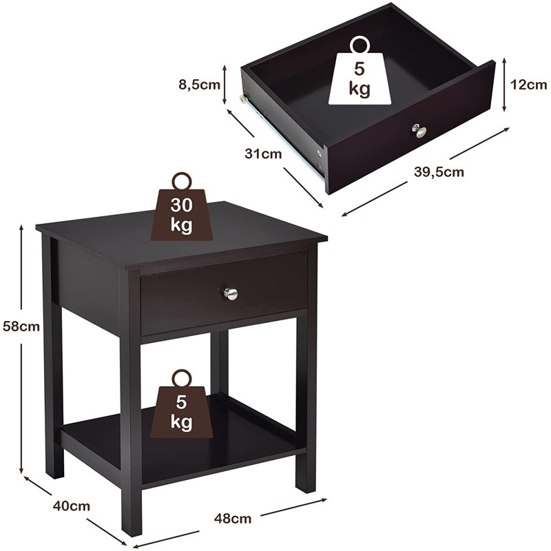 Golsby 48cm W Manufactured Wood Bedside Table