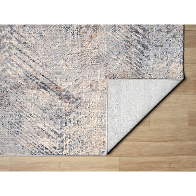 Mariandi Fulton - Tapis à chevrons bleu délavé avec texture moderne, Rectangle 10 pi x 13 pi 2 po
