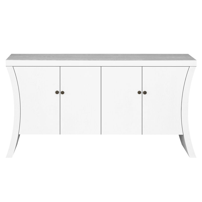 4 portes blanches avec des pieds arqués en bois stables et des accents bronze - Le rangement polyvalent pour les salons contemporains permet de gérer un espace principal avancé