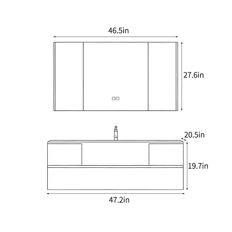 Armoire de salle de bain rétro, H 19,7 po x l 47,2 po x P 20,5 po