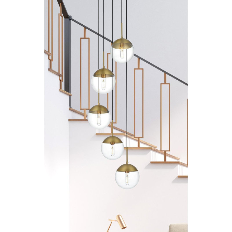 Luminaire suspendu en sphères groupées à 5 lumières Yearby, Transparent, Doré, 5 lumières
