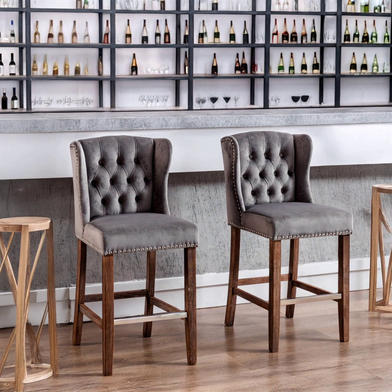 Counter Height Bar Stools, Grey Velvet