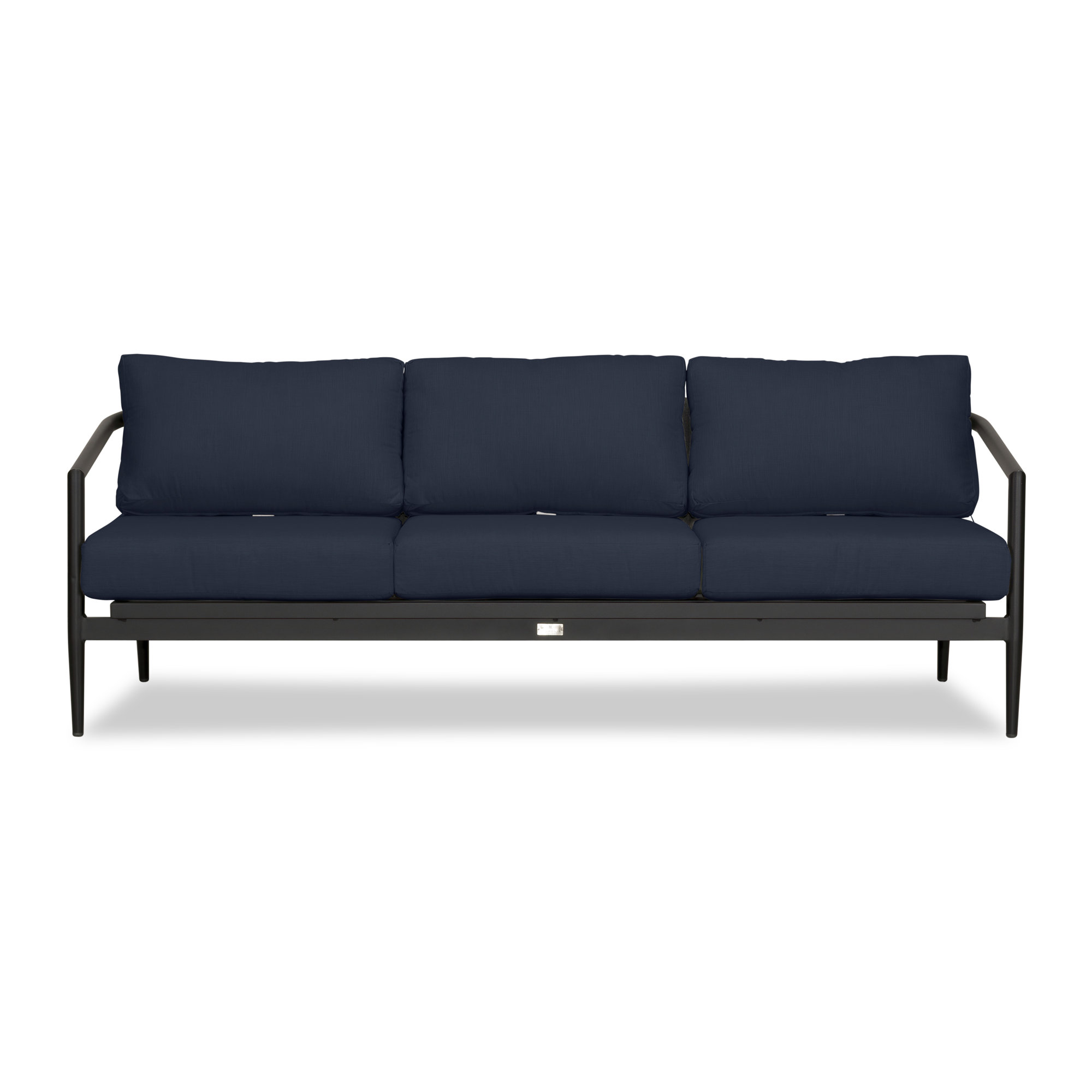 Delaine 83.25'' Wide Straight Powder Coated Aluminum Patio Sofa with Cushions, Black, Spectrum Indigo Sunbrella®