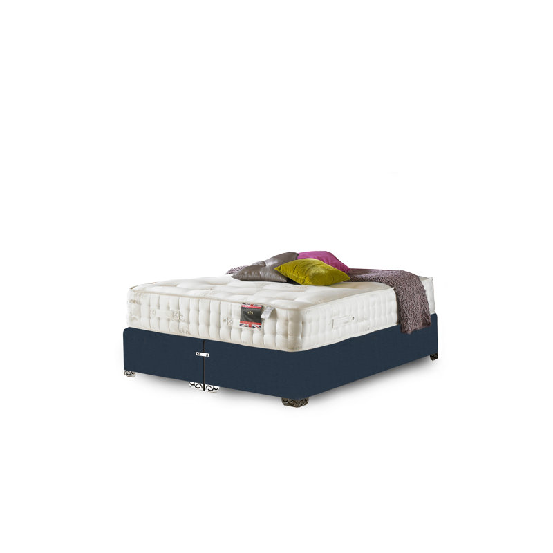 Asher Pocketsprung Divan Bed Set, Midnight Blue Linen, No Storage, Double (4'6)