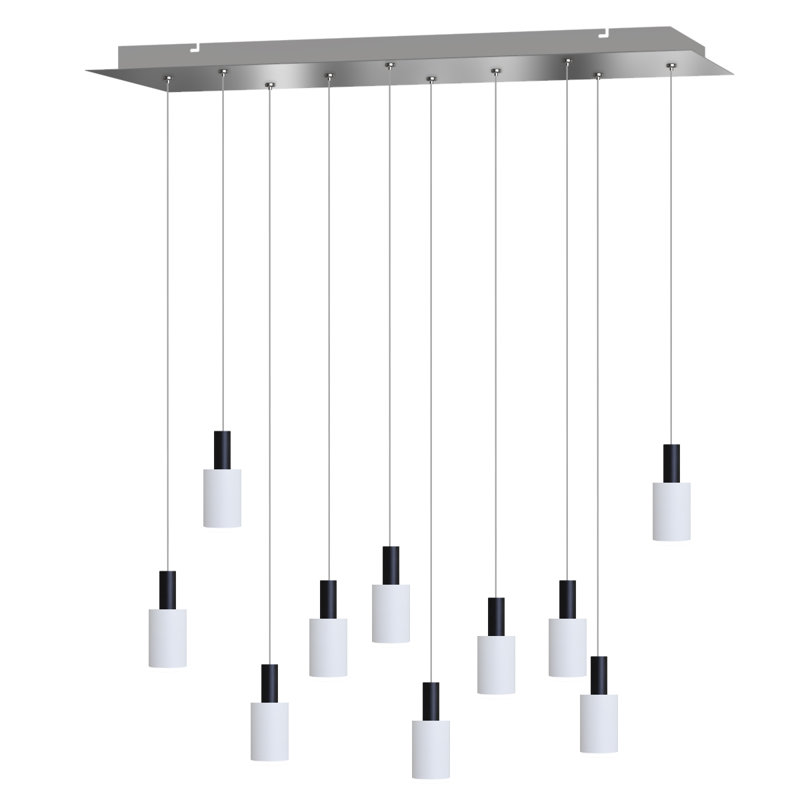 Luminaire suspendu cylindrique à 10 lumières Ahziyah, Noir blanc