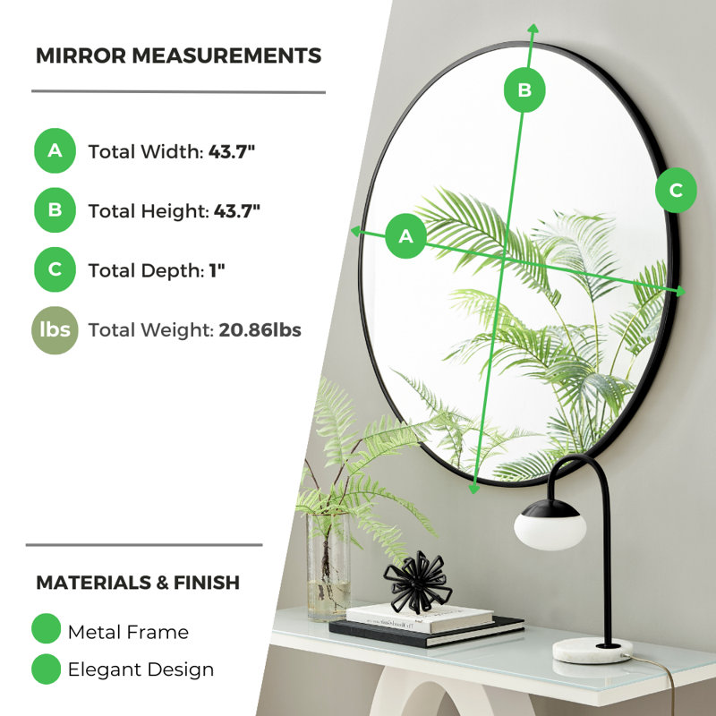 Alcantera Metal Frame Round Wall Mirror - Simple and Elegant Modern Design, Gold, 39.37" x 39.37"