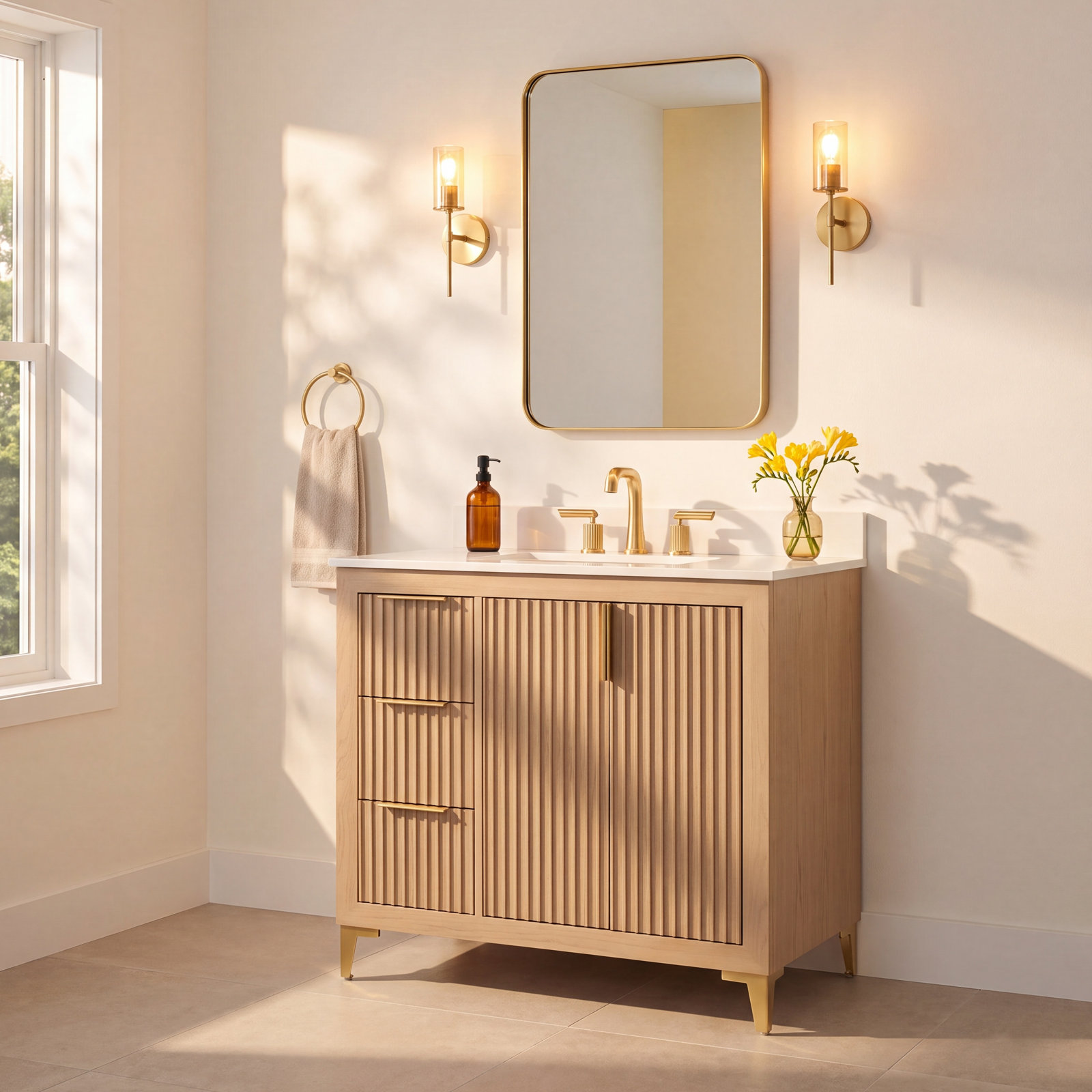 Turlington Oak Single Bathroom Vanity, Oak, 36"