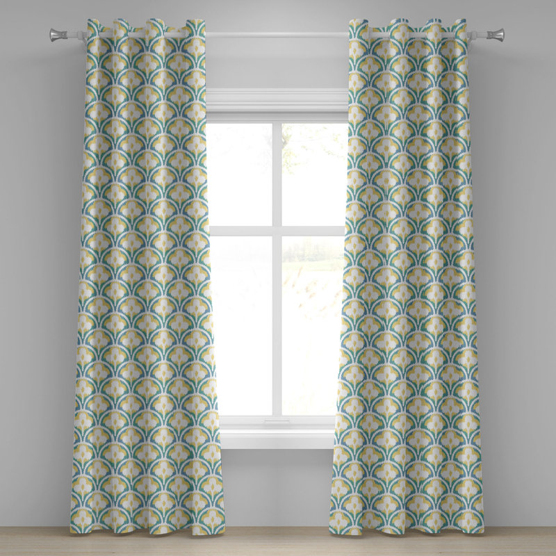 Dakota Fields Ethnic Grommet Curtain Ikat Pattern Flourishing Art Mustard Blue Turquoise, 50" W x 96" L
