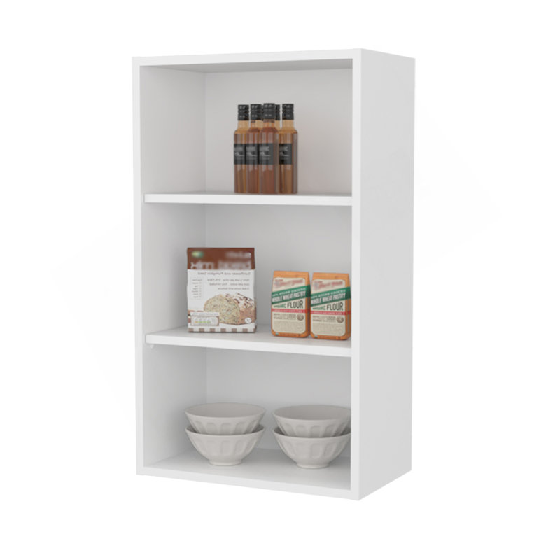 Guadalupe Wall Cabinet In Melamine With Open Storage, White, White
